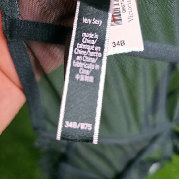 Victoria's Secret Black 34B Very Sexy Floral Embroidered Quarter Cup Bra Top - Picture 10 of 10